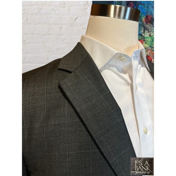 Jos A Bank Mens 44R 36x29 Gray Windowpane Plaid 2 Piece Suit Set - Picture 4 of 16